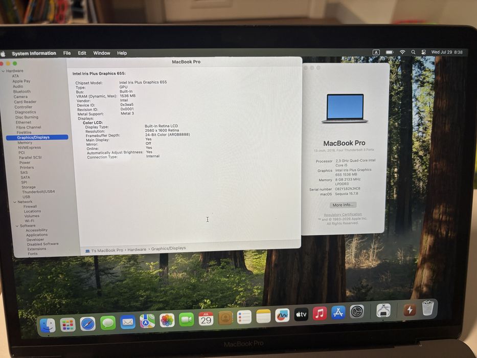 Apple Macbook pro 13.3 inch 8/256 gb intel i5