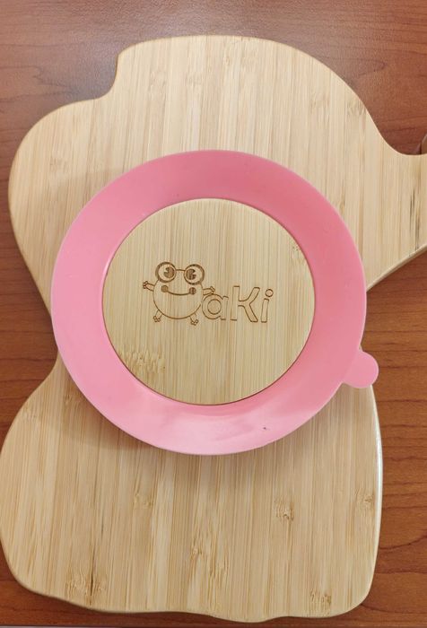 Детски комплект за хранене Oaki, Бамбукова купа, Чиния слонче, Розов