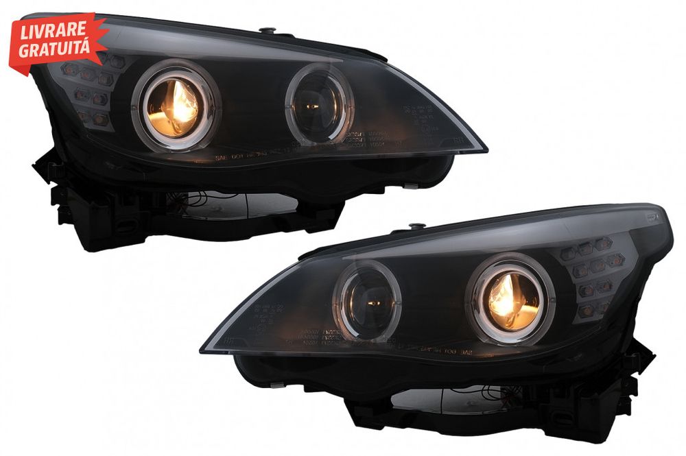 Faruri LED Angel Eyes BMW Seria 5 E60 E61 (2003-2007) LCI Design Negru