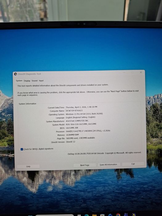Asus RogStrix G615J  I7-14650HX RTX 5060 16GB Ram