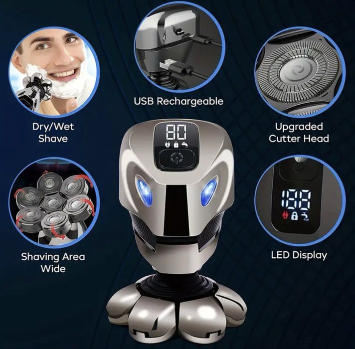 5 в 1 Мъжка Електрическа Самобръсначка за Глава и Лице – Водоустойчива