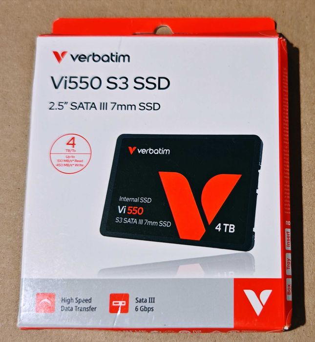 4TB Verbatim Vi550 S3 SSD диск SATA III 2.5 черен 100% здраве с кутия,  скорост на четене/запис 540 мb.sec. / 500 мb.sec.