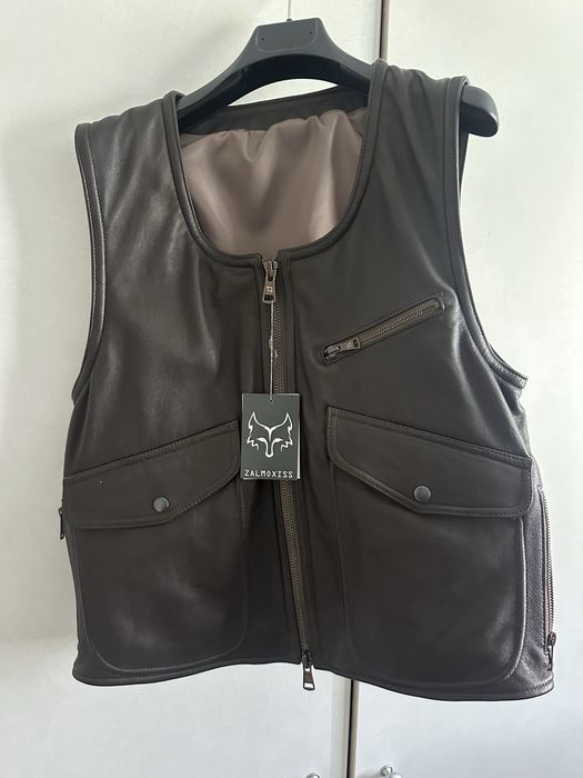 Vestă piele naturală moto maro M/L