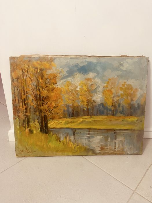 Tablou pictat pe panza ,de Ion Tolas ( Toamna Pe Tarnave ), an 1985