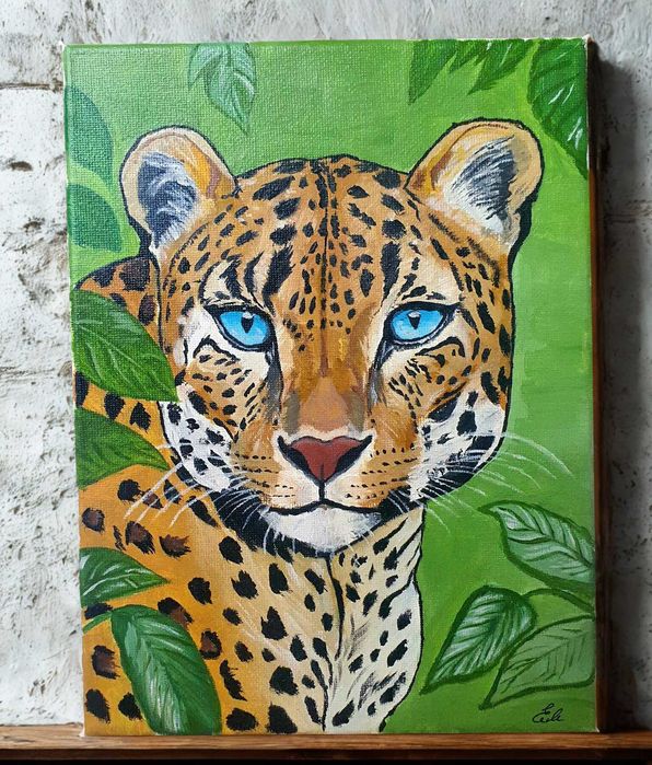 Оригинална маслена картина на платно – портрет на леопард.