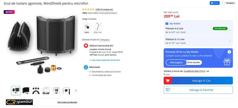Scut de Izolare zgomote, WindShield pentru microfon (nou - 10/10)