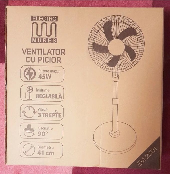 Ventilator NOU cu picior 2 modele 45W înălțime reglabilă, 3 trepte viteză, oscilație 90°