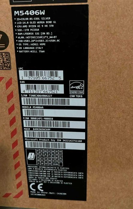 Asus VivoBook S14 Ryzen AI 9 HX 370 32DDR5 1TB 14" OLED 600Nit SIGILAT