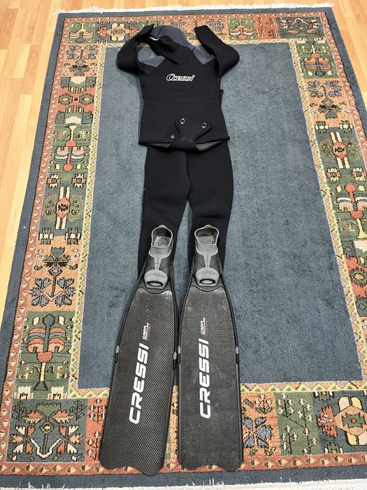 Costum neopren Cressi 5mm + Labe Carbon Gara Modular 85cm