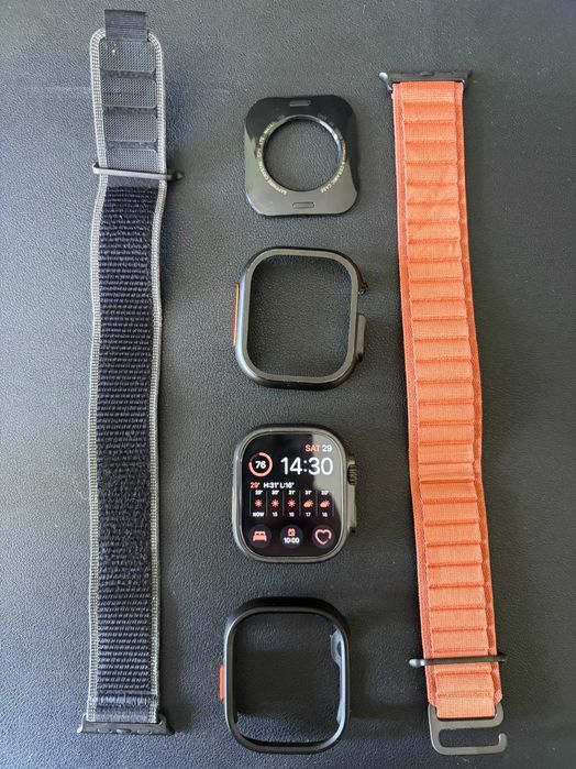 Apple Watch Ultra 3, 49mm Black Titanium Case + 2 Apple bands + 2 protective metal cases + new screen protector
