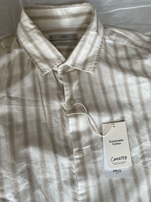 Mango, риза, кафяво и бяло райе, L