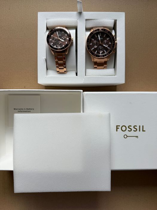 Set ceasuri cuplu Fossil BQ2827SET, nou cu etichetă, cutie cadou