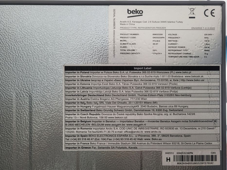 Frigider side-by-side beko