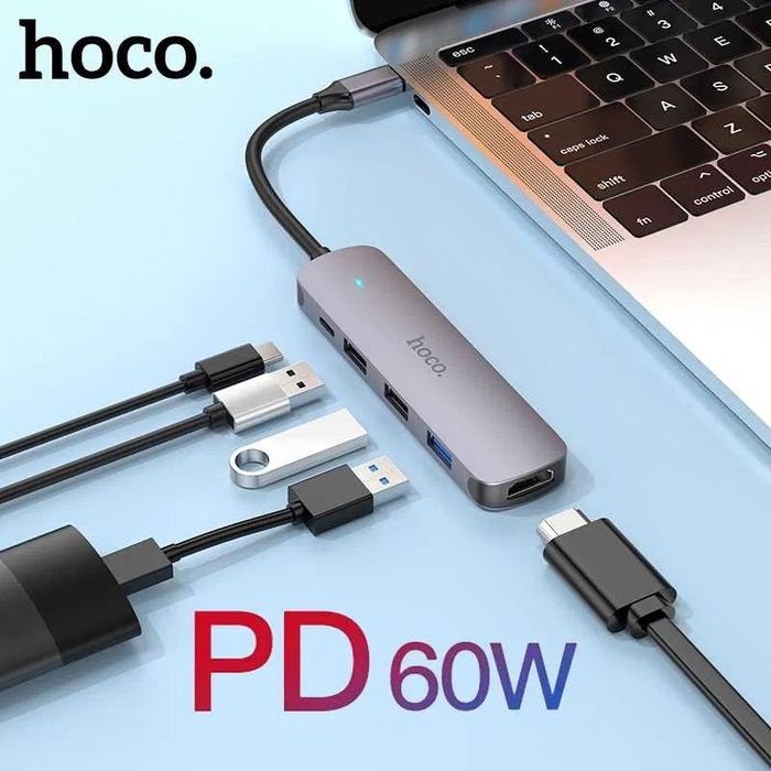 USB-hub хаб адаптер переходник 5-в-1 HOCO HB27 |Type-C to HDMI+PD+USB3
