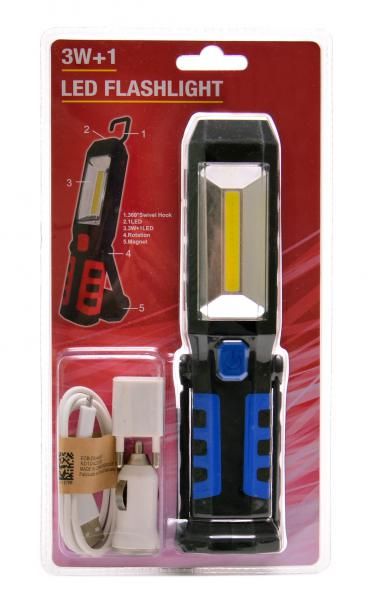 Презареждаща се работна лампа с мощна ЛЕД светлина, кука и магнити