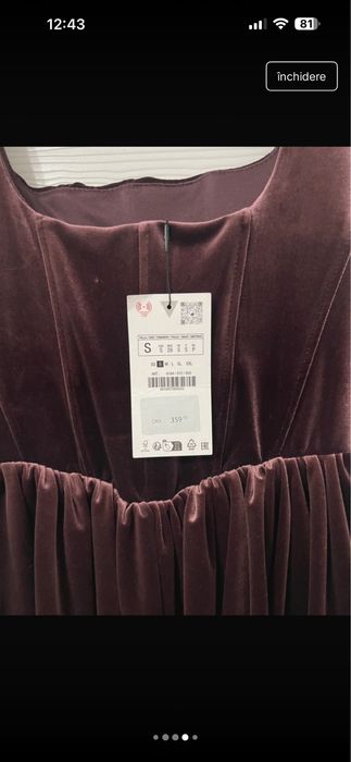Zara rochie de catifea marimea S