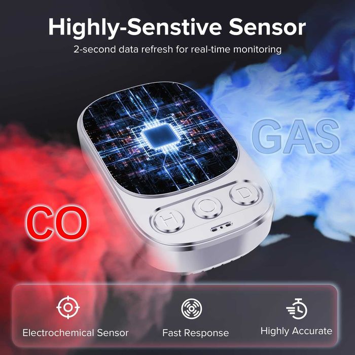 Мултифункционален Детектор 4-в-1: Въглероден оксид, Газ, Температура