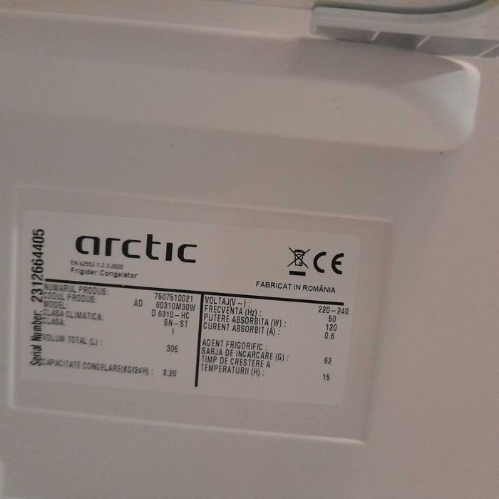Frigider cu doua usi Arctic AD60310M30W, 306 l, Clasa F, Garden fresh, H 175 cm, Alb