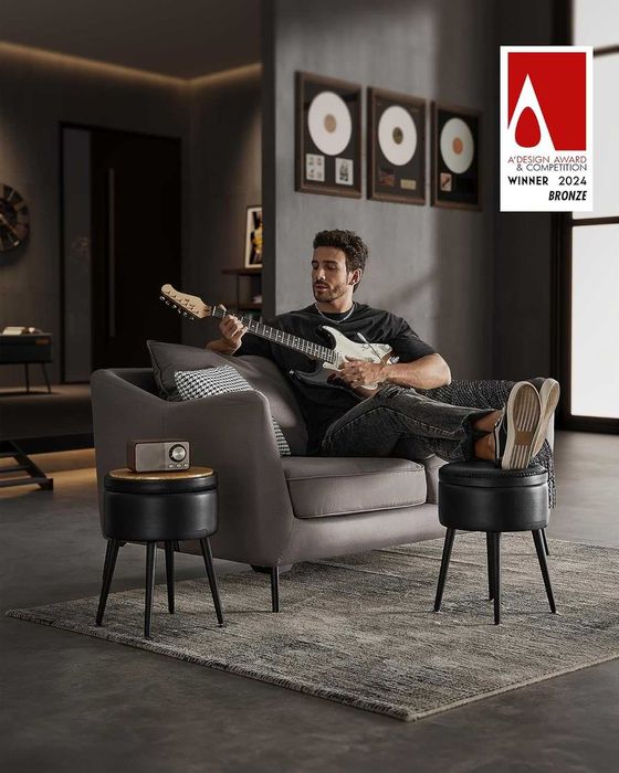 Taburet 3 in 1 cu spatiu de depozitare si masa, Vasagle, negru