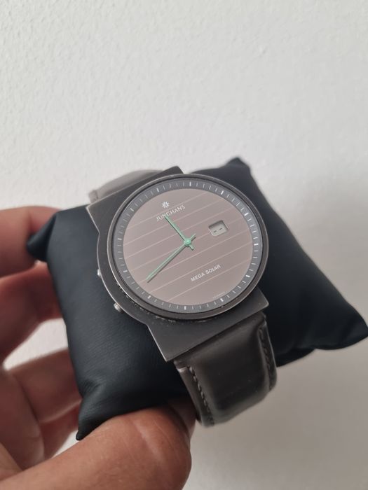 Junghans Mega Solar Radio Controlled Watch Black Leather Strap Date Display, 600 lei!