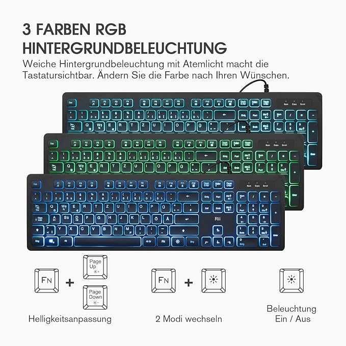 Set tastatură și mouse pentru gaming Rii cu cablu, iluminare cu 3 LED
