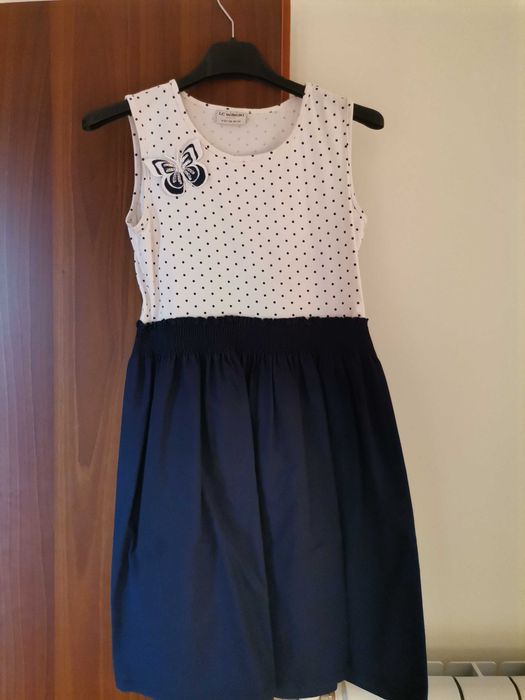 Рокля за момиче, размер 152, бяло и синьо