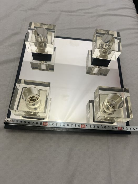 Plafoniera cu oglinda si 4 corpuri de sticla