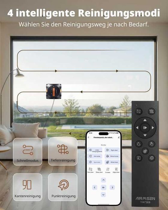 Робот за почистване на прозорци, 4 режима, 4 дюзи, резервоар 110 мл