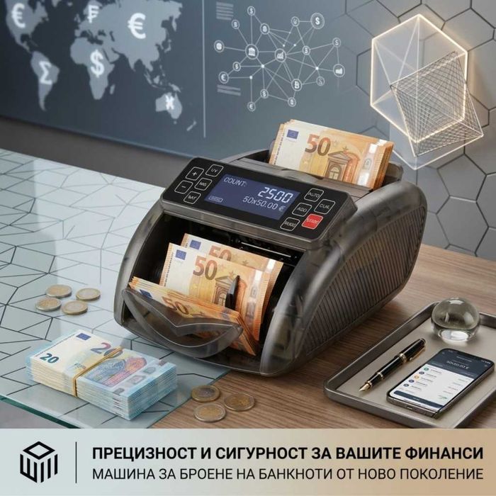 Професионална машина за броене на банкноти с UV/MG проверка за фалшиви банкноти, LCD дисплей, Add и Batch функции