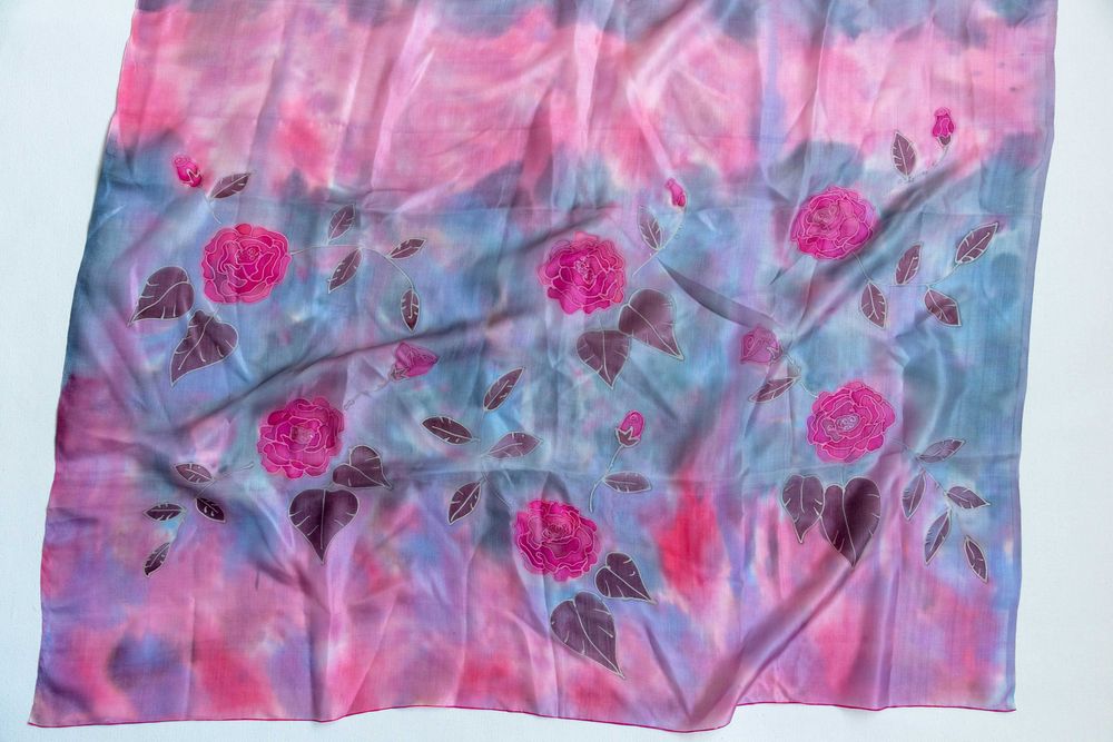 Шарф из натурального шелка. Батик. 90х200см