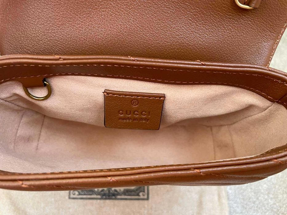 Gucci Чанта Marmont Супер мини Гучи Кафява кожa Златно Лого Оригинална
