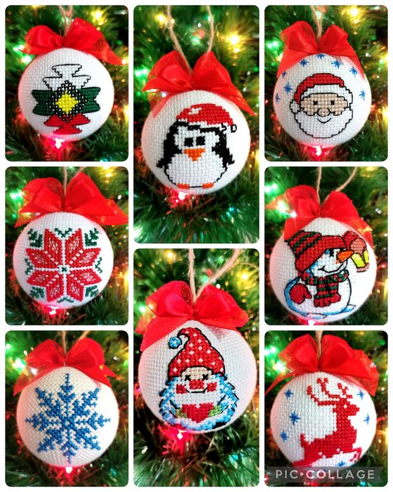 Ръчно бродирани коледени топки 6 см