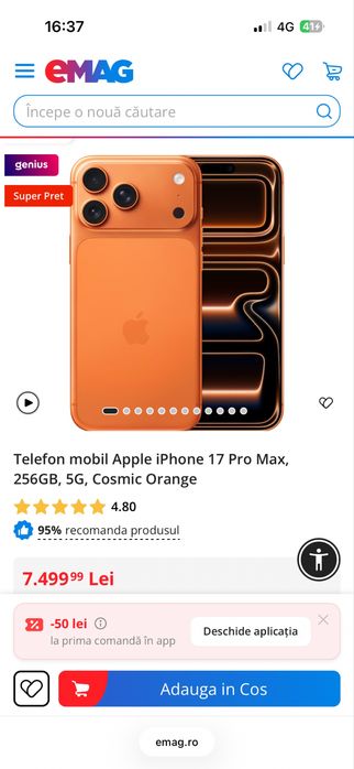 Iphone 17 pro max 256 cosmic orange sigilat !!!