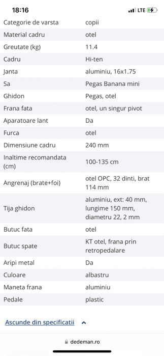 Bicicleta copii Pegas Mezin
