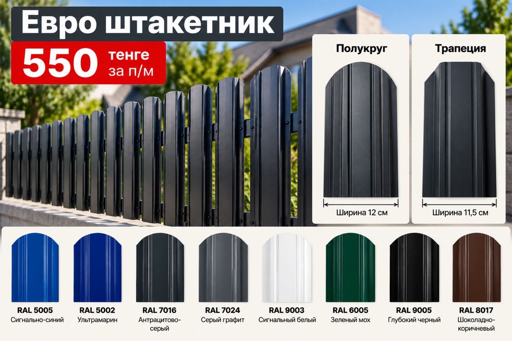 Металлический ЕВРОШТАКЕТНИК для забора