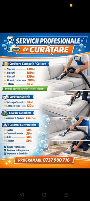 Curățare canapele saltele mochete și covoare + alte servicii