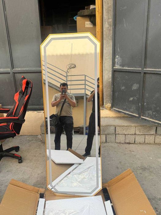 LED зеркало 170x60 с тремя режимами подсветки черный, белый, золотой