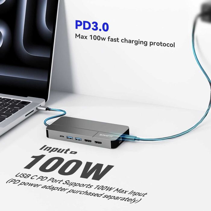 AUIMCE Докинг станция 2х HDMI и USB C порт, до 4K/60Hz, MacOS/Windows