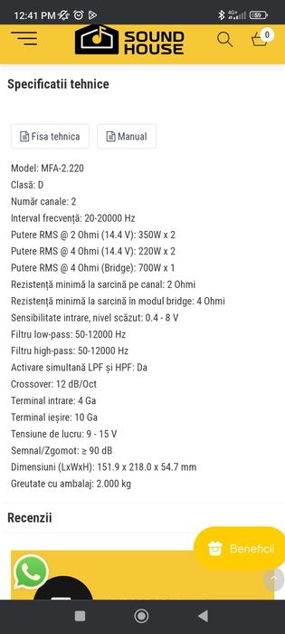 Vând amplificator Deaf Bonce MFA 2.200 ,2 canale