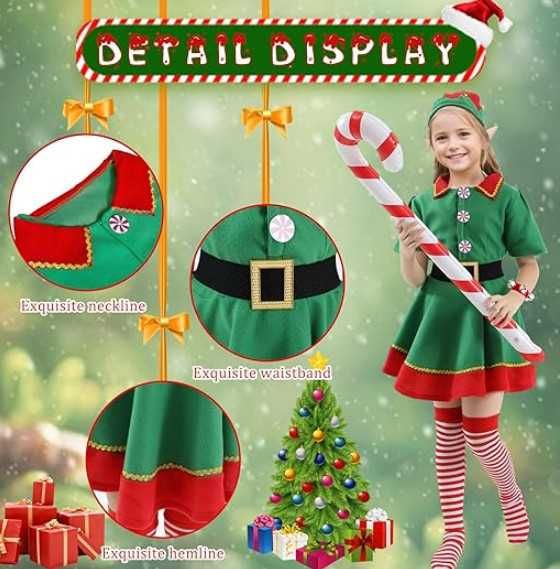 Детски коледен костюм на Елф Raveparty, от 7 части, карнавален