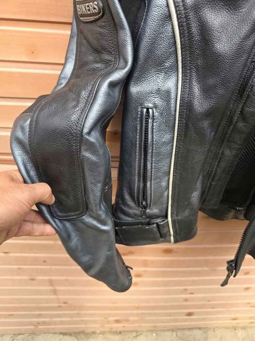 Geaca moto piele Bikers, negru cu argintiu inchis,  56