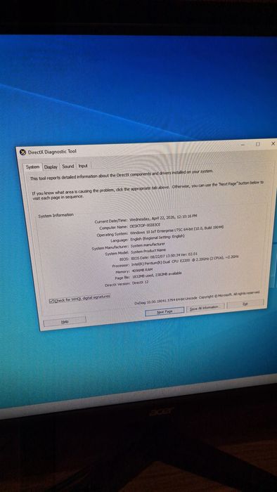 PC Asus SFF P2-P5945GCX Intel Dual CPU E2200 , 4gb RAM  , HDD 200GB 7200rpm