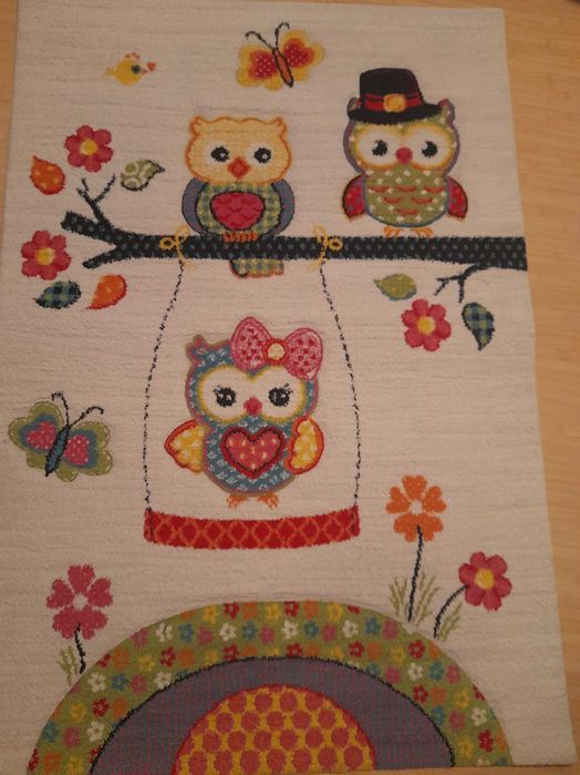 Covor alb cu bufnite 120 cm x 170 cm, Diego, pt camera fetita