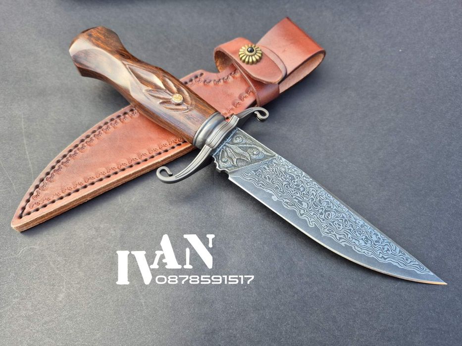 Ловен нож-Дамаска стомана VG10/96 слоя ламинат с кожена кания