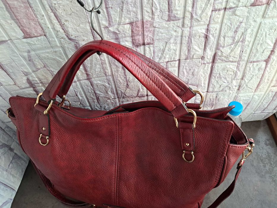 дамска чанта,голяма червена кожена торба Сhristian berg-естествена кожа