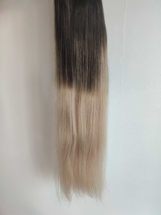 Естествена коса на цяла треса/екстеншъни, 100г/55см, омбре, тъмно руса