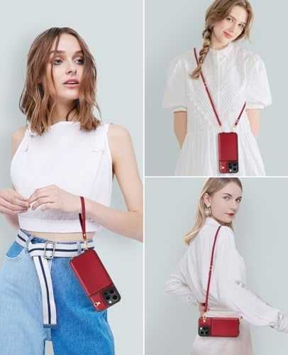 Нов Калъф за iPhone 16 Pro Max PU кожа RFID портфейл с презрамка и цип