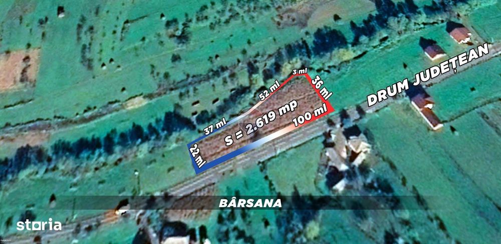 Teren intravilan-2.600 mp în Bârsana | 100 ml deschidere | Comision 0