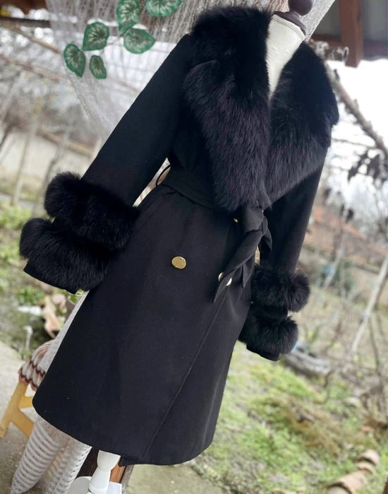 Палто от Кашмир и Естествен косъм рр ХL  110см гръдна