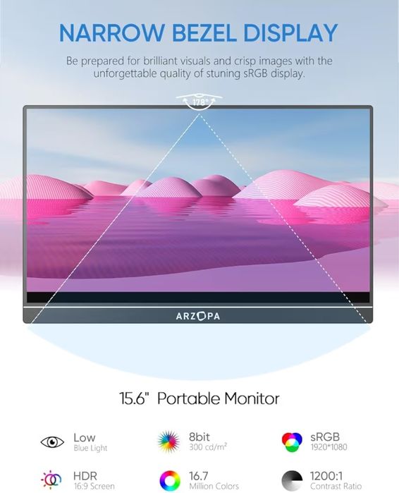 Преносим IPS монитор ARZOPA 15.6'' FHD 1080P